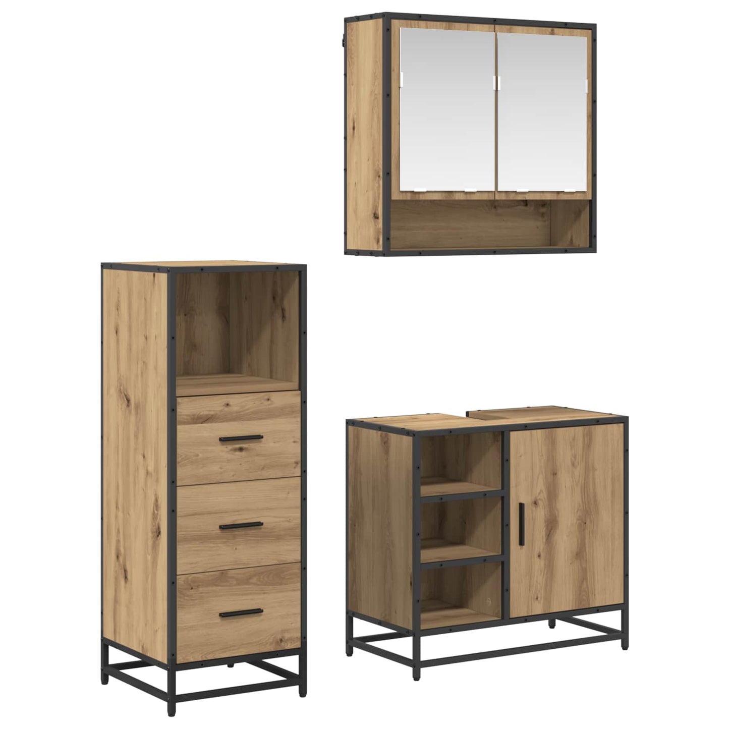 Badkamermeubelset 3 st Artisan Eiken 65 x 33 x 60 cm is nu te koop bij PeponiXL, paradijselijk wonen!