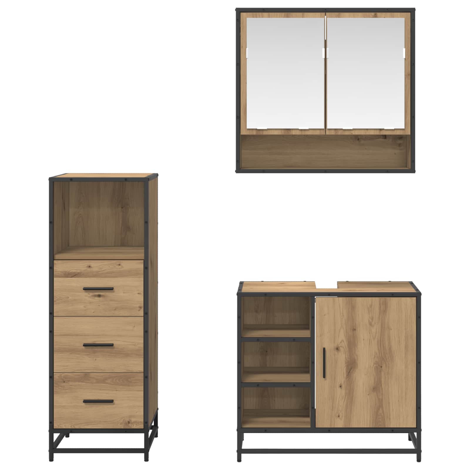 Badkamermeubelset 3 st Artisan Eiken 65 x 33 x 60 cm is nu te koop bij PeponiXL, paradijselijk wonen!