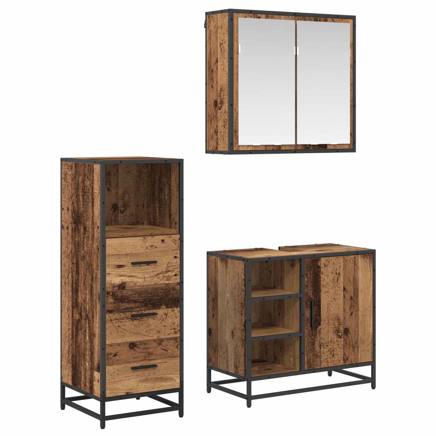 Badkamermeubelset met lade 3 pcs Oud Hout Bewerkt hout is nu te koop bij PeponiXL, paradijselijk wonen!