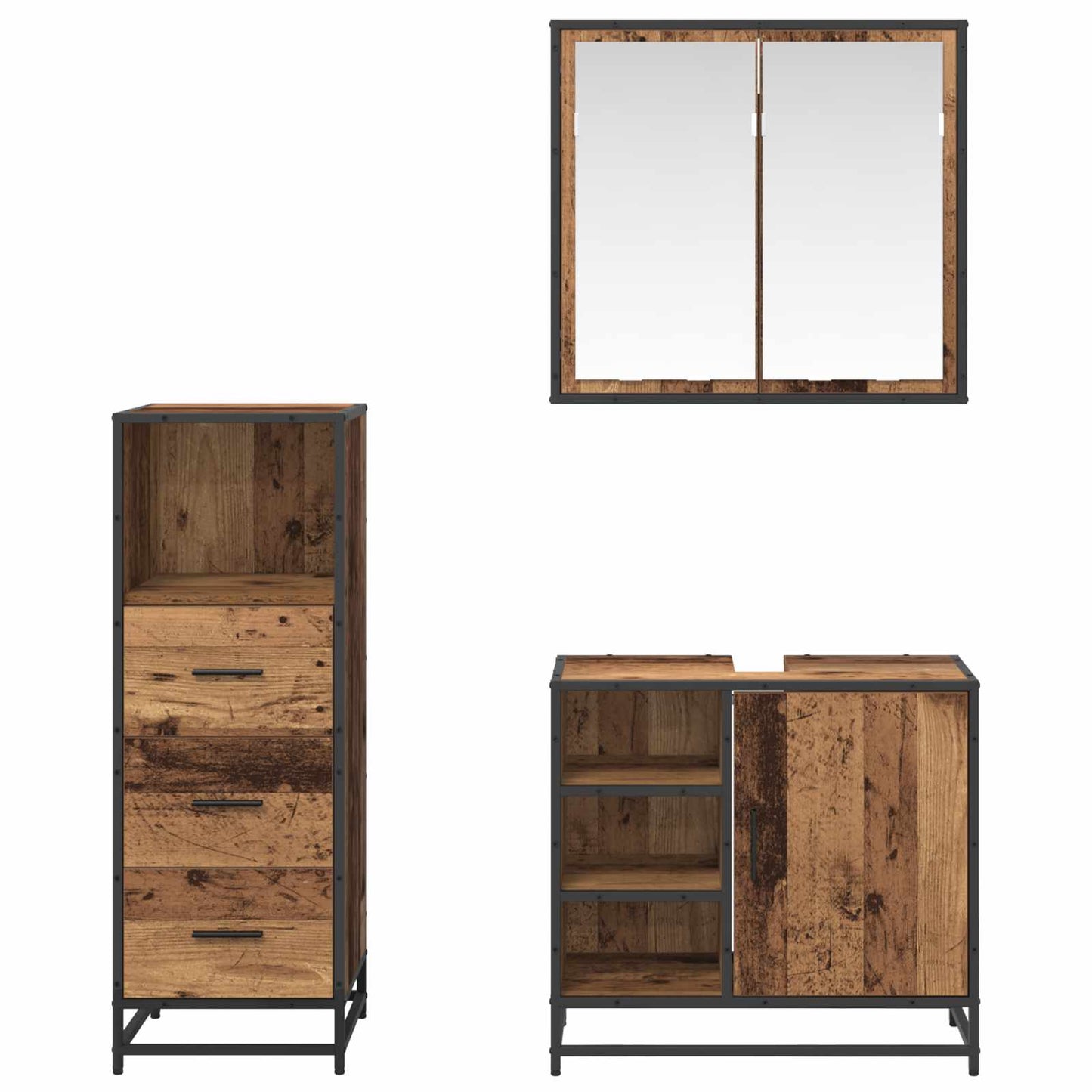 Badkamermeubelset met lade 3 pcs Oud Hout Bewerkt hout is nu te koop bij PeponiXL, paradijselijk wonen!