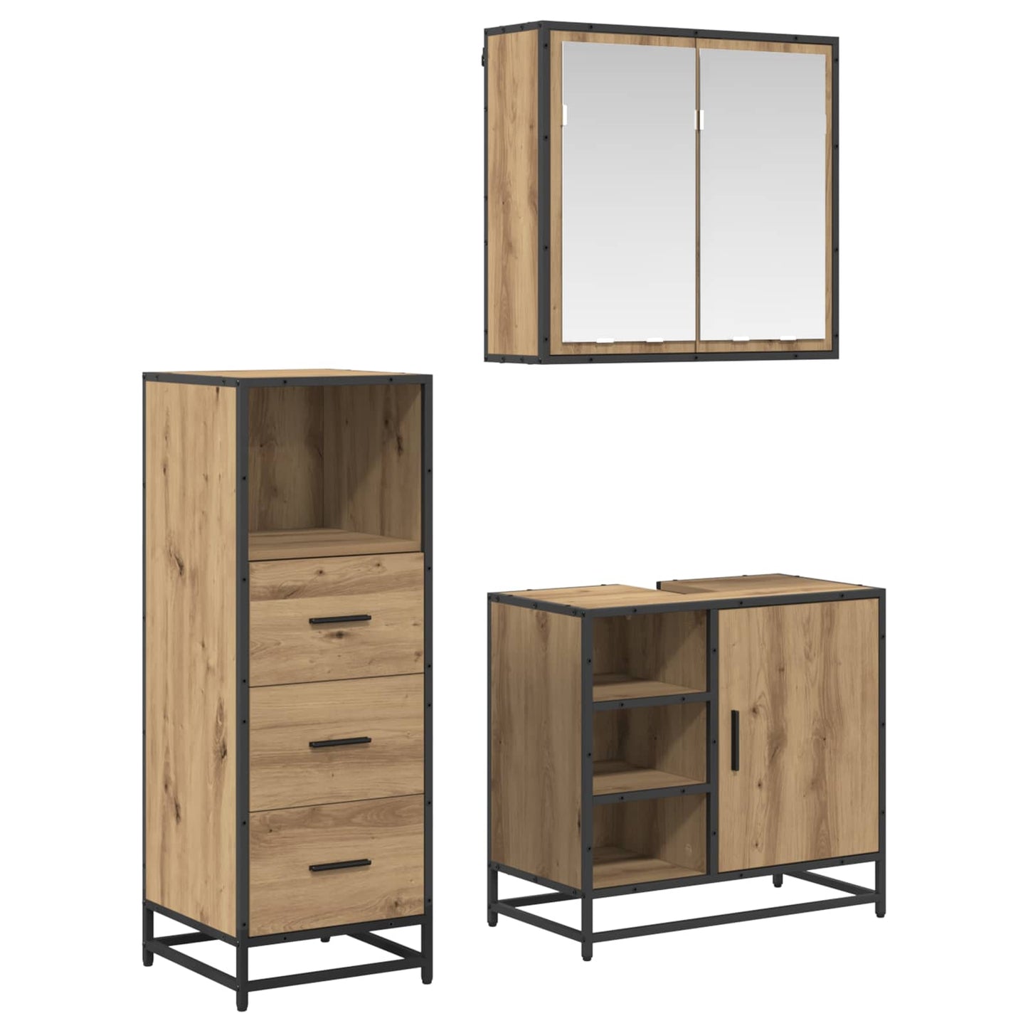 Badkamermeubelset 3 st Artisan Eiken 65 x 33 x 60 cm is nu te koop bij PeponiXL, paradijselijk wonen!