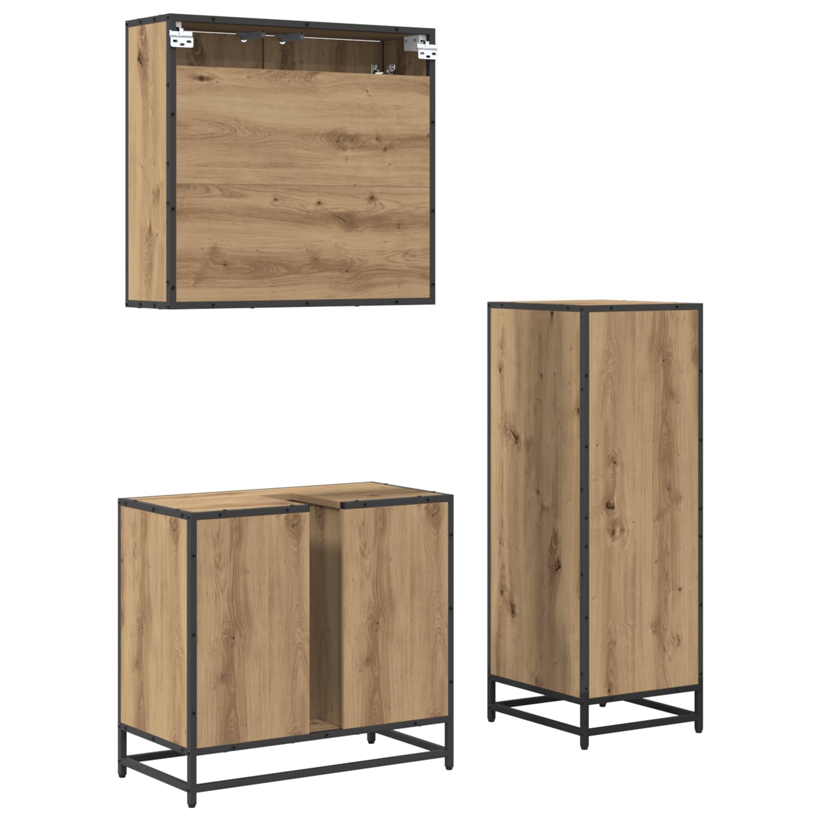 Badkamermeubelset 3 st Artisan Eiken 65 x 33 x 60 cm is nu te koop bij PeponiXL, paradijselijk wonen!