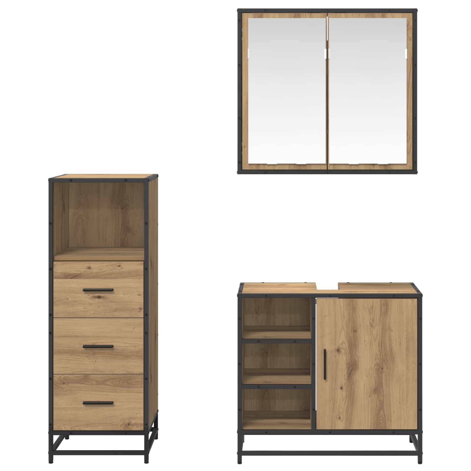 Badkamermeubelset 3 st Artisan Eiken 65 x 33 x 60 cm is nu te koop bij PeponiXL, paradijselijk wonen!