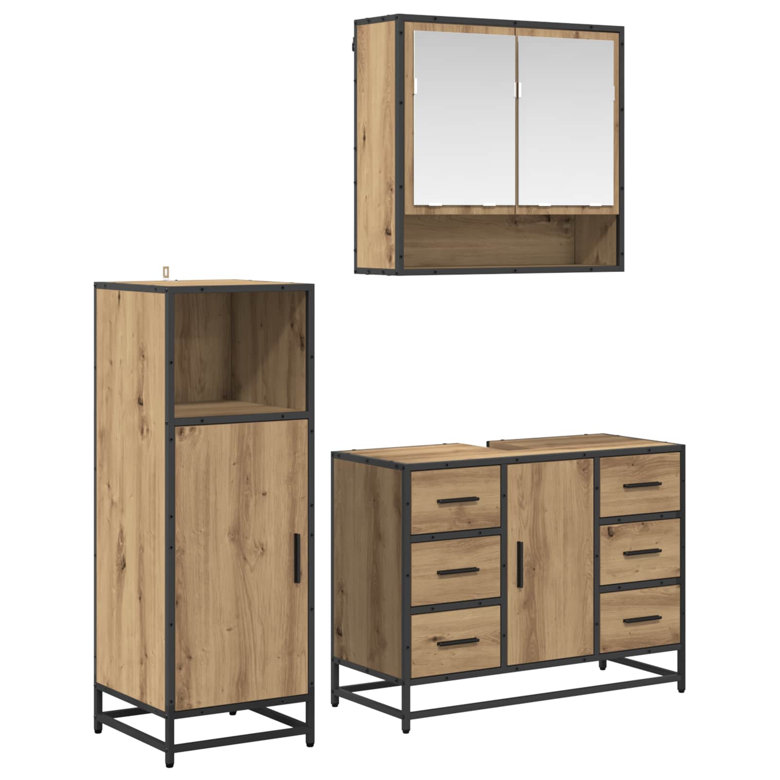 Badkamermeubelset 3 st Artisan Eiken 80 x 33 x 60 cm is nu te koop bij PeponiXL, paradijselijk wonen!