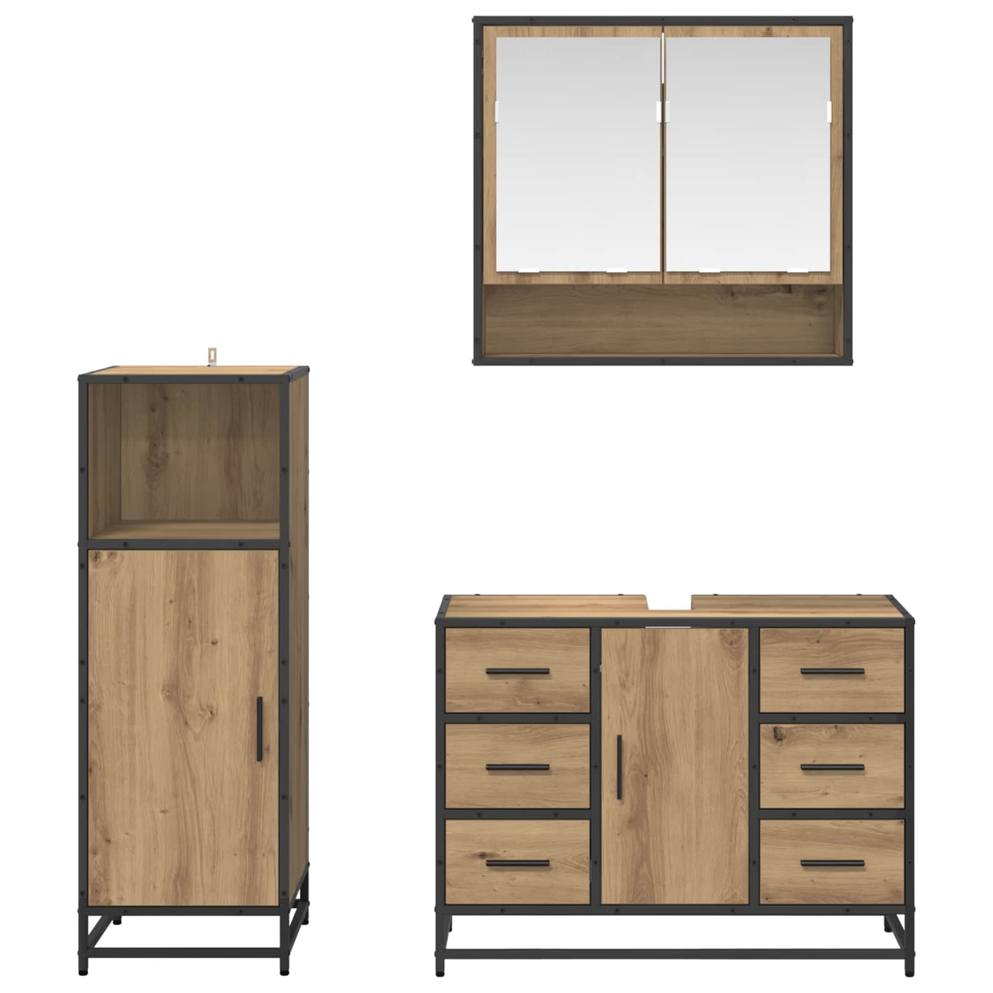 Badkamermeubelset 3 st Artisan Eiken 80 x 33 x 60 cm is nu te koop bij PeponiXL, paradijselijk wonen!