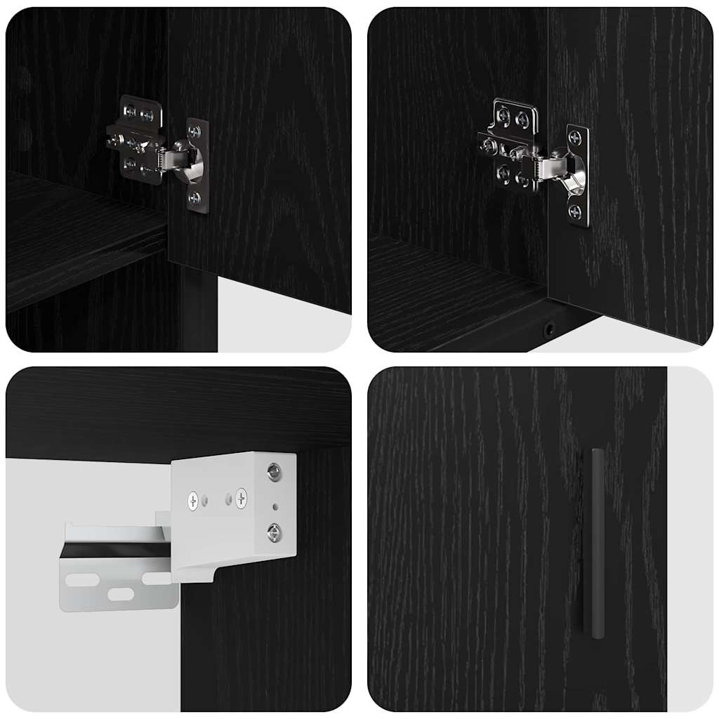 Badkamermeubelset met plank 3 pcs Zwart Eiken Bewerkt hout is nu te koop bij PeponiXL, paradijselijk wonen!