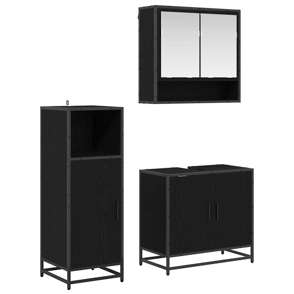 Badkamermeubelset met plank 3 pcs Zwart Eiken Bewerkt hout is nu te koop bij PeponiXL, paradijselijk wonen!