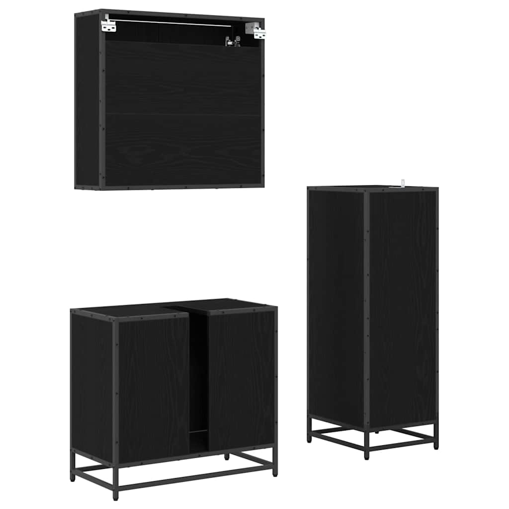 Badkamermeubelset met plank 3 pcs Zwart Eiken Bewerkt hout is nu te koop bij PeponiXL, paradijselijk wonen!