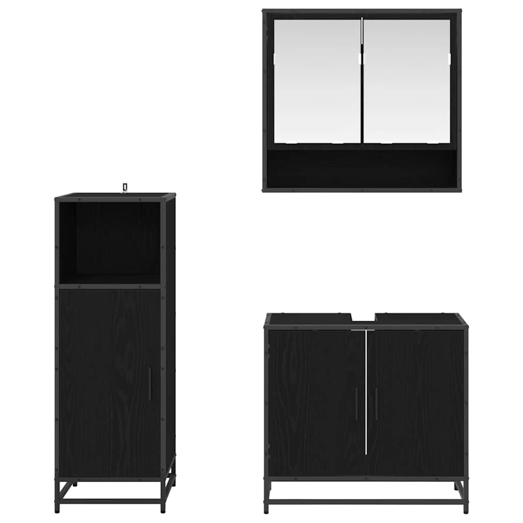 Badkamermeubelset met plank 3 pcs Zwart Eiken Bewerkt hout is nu te koop bij PeponiXL, paradijselijk wonen!