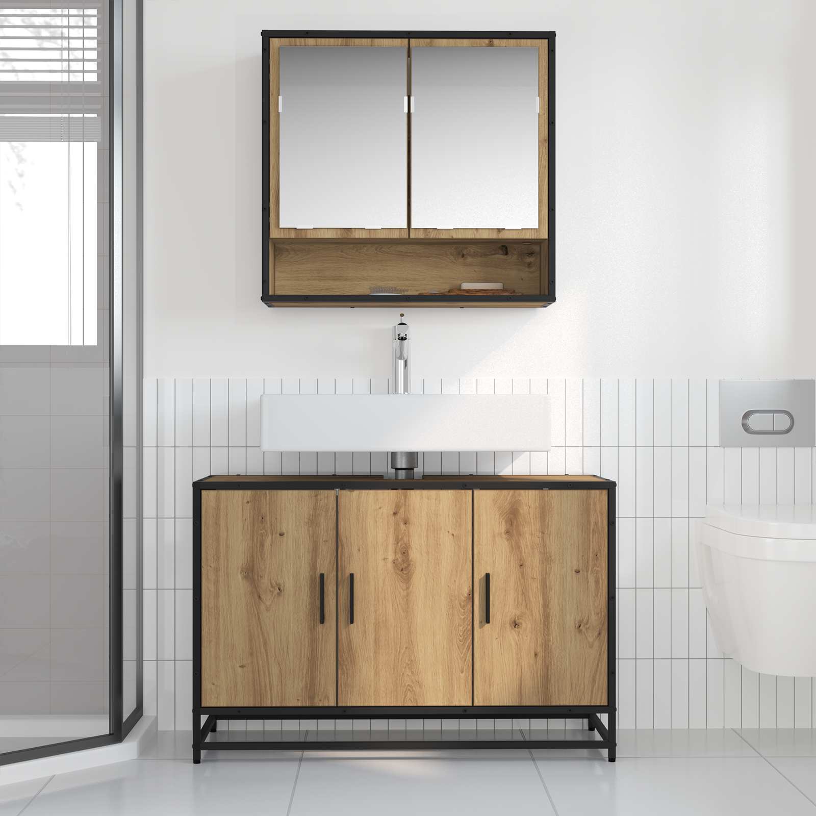 Badkamermeubelset 2 st Artisan Eiken 90 x 33 x 60 cm is nu te koop bij PeponiXL, paradijselijk wonen!