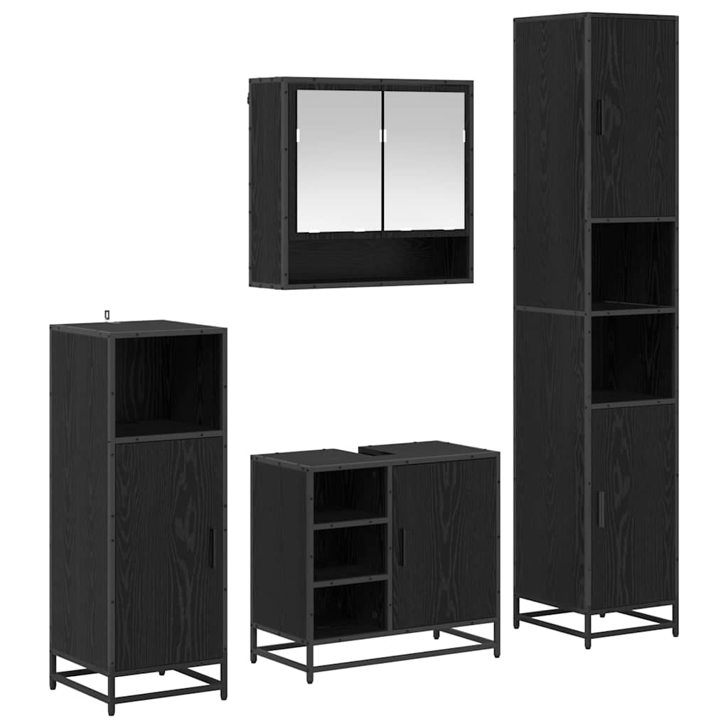 Badkamermeubelset met plank 4 pcs Zwart Eiken Bewerkt hout is nu te koop bij PeponiXL, paradijselijk wonen!
