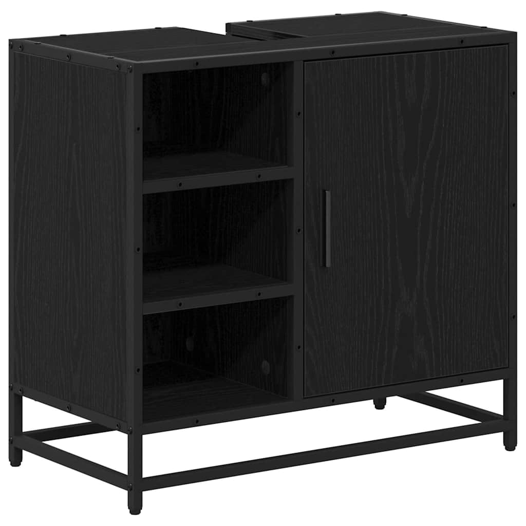 Badkamermeubelset met plank 4 pcs Zwart Eiken Bewerkt hout is nu te koop bij PeponiXL, paradijselijk wonen!
