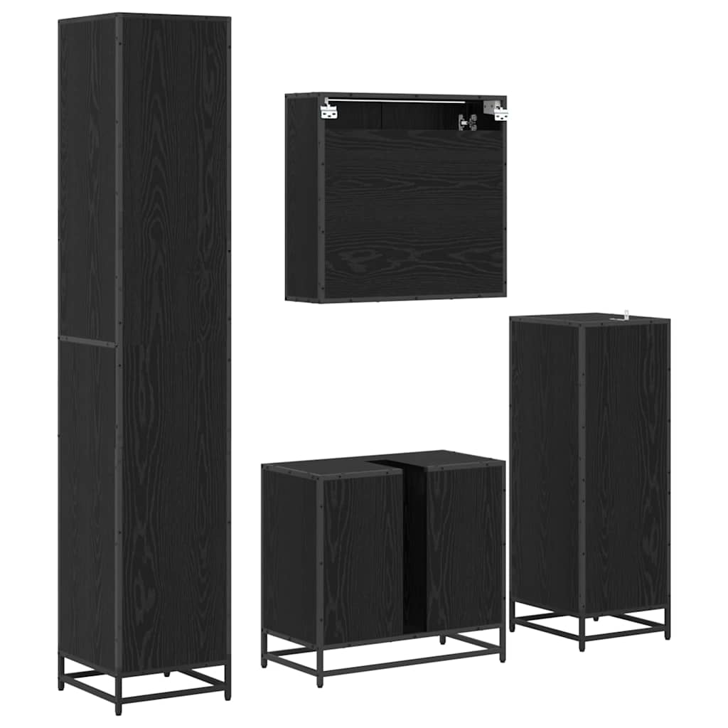 Badkamermeubelset met plank 4 pcs Zwart Eiken Bewerkt hout is nu te koop bij PeponiXL, paradijselijk wonen!