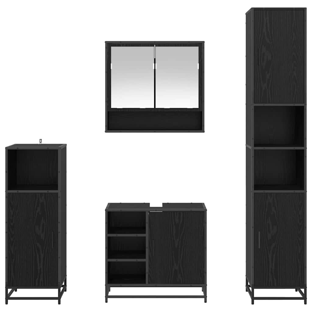 Badkamermeubelset met plank 4 pcs Zwart Eiken Bewerkt hout is nu te koop bij PeponiXL, paradijselijk wonen!