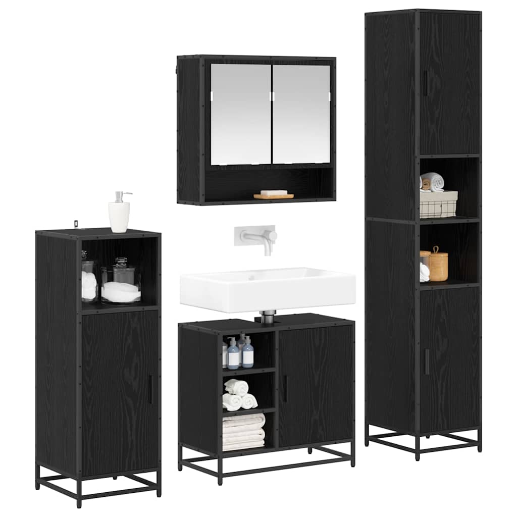 Badkamermeubelset met plank 4 pcs Zwart Eiken Bewerkt hout is nu te koop bij PeponiXL, paradijselijk wonen!