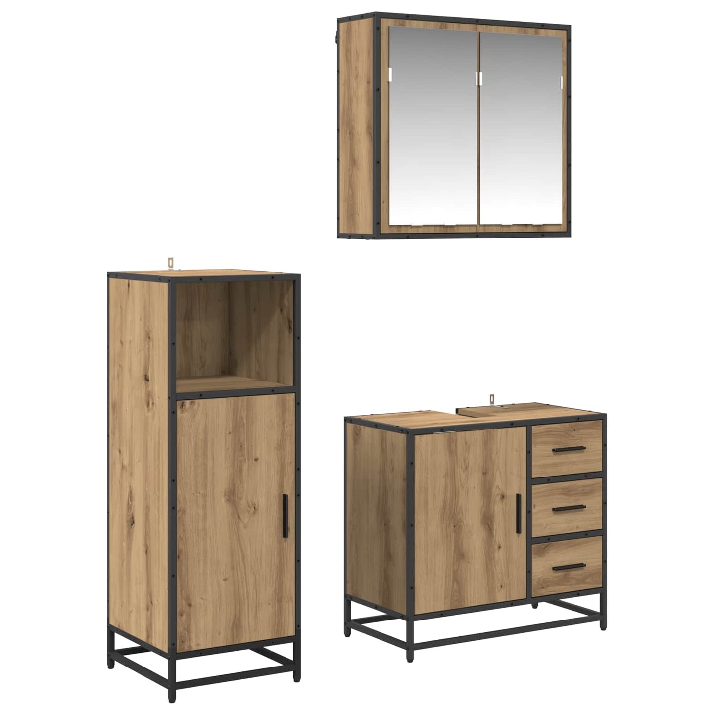Badkamermeubelset 3 st Artisan Eiken 65 x 33 x 60 cm is nu te koop bij PeponiXL, paradijselijk wonen!