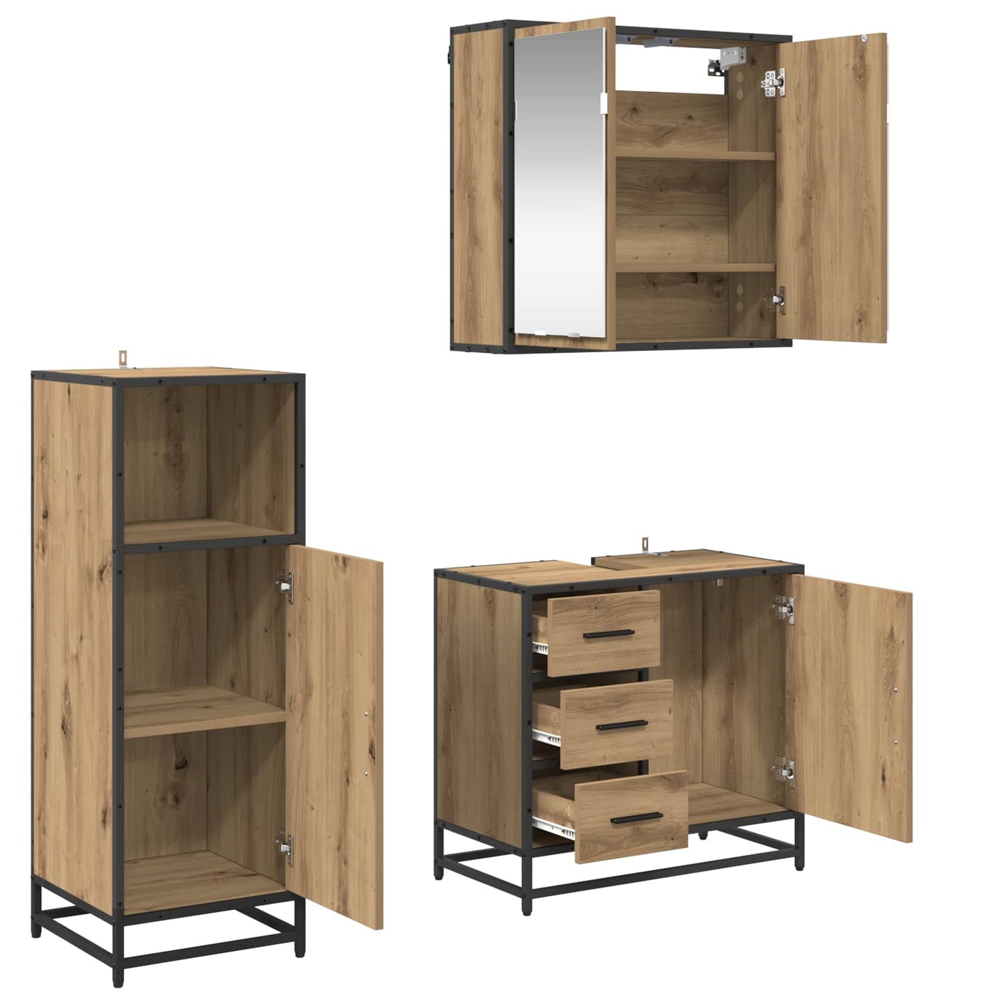 Badkamermeubelset 3 st Artisan Eiken 65 x 33 x 60 cm is nu te koop bij PeponiXL, paradijselijk wonen!