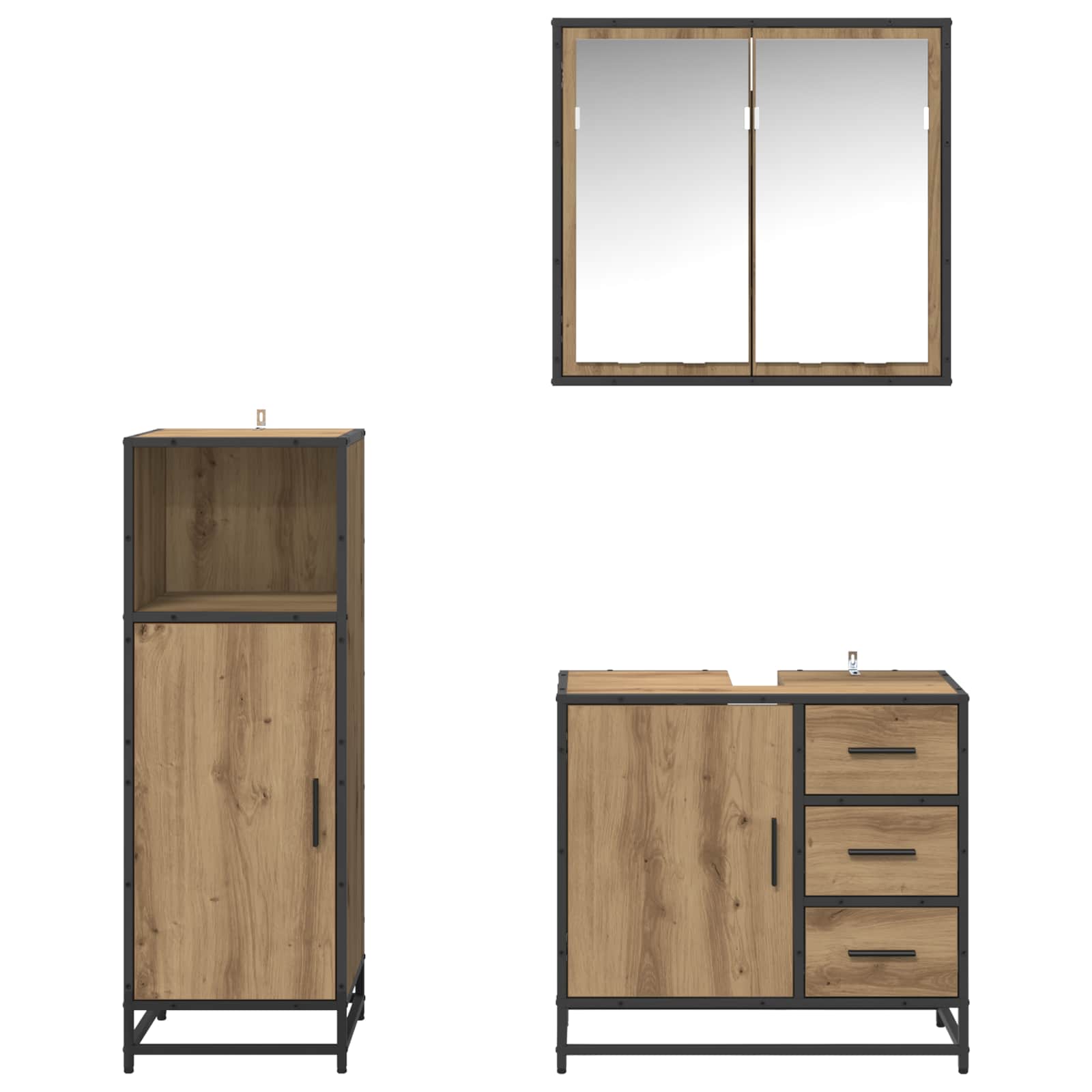 Badkamermeubelset 3 st Artisan Eiken 65 x 33 x 60 cm is nu te koop bij PeponiXL, paradijselijk wonen!