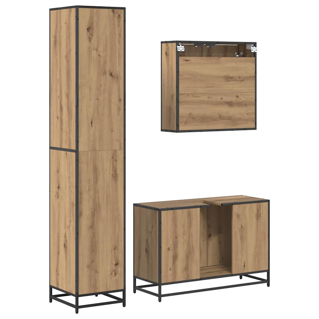 Badkamermeubelset 3 st Artisan Eiken 90 x 33 x 60 cm is nu te koop bij PeponiXL, paradijselijk wonen!