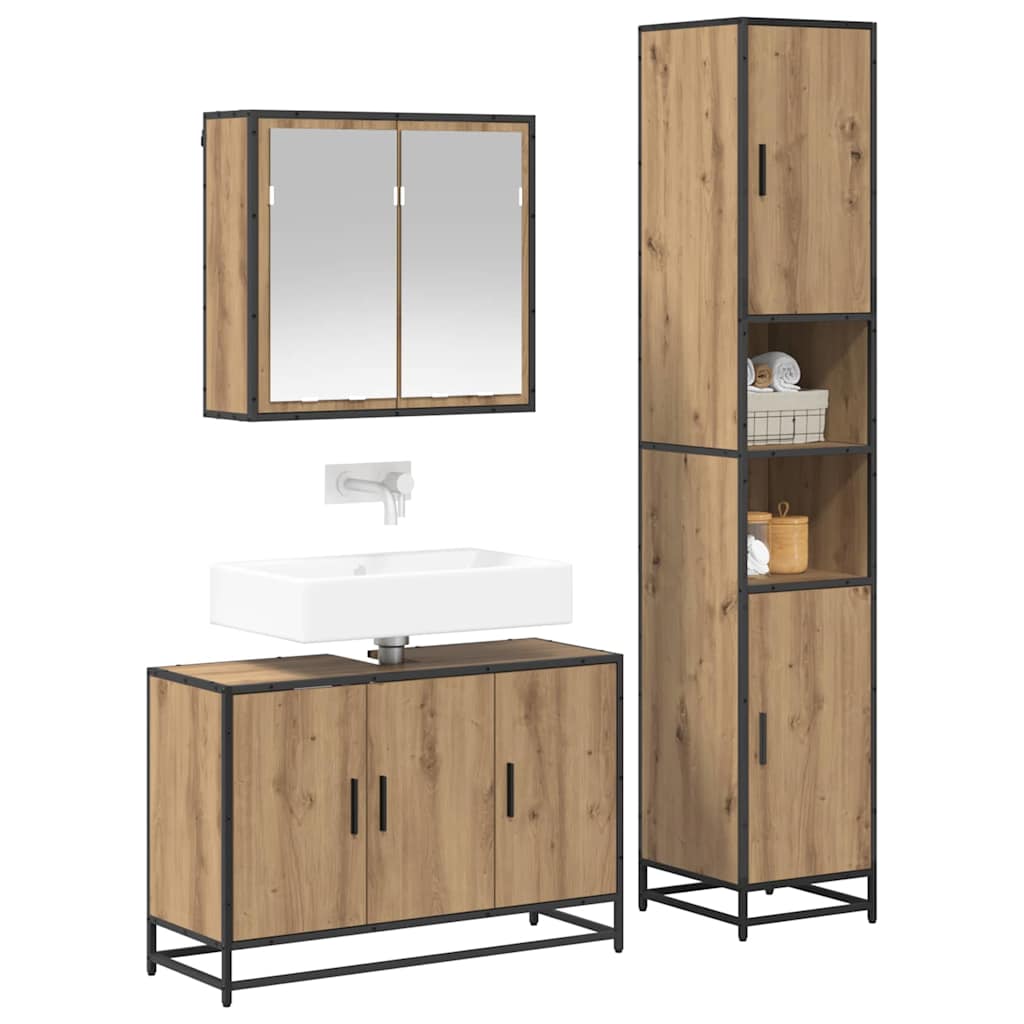 Badkamermeubelset 3 st Artisan Eiken 90 x 33 x 60 cm is nu te koop bij PeponiXL, paradijselijk wonen!