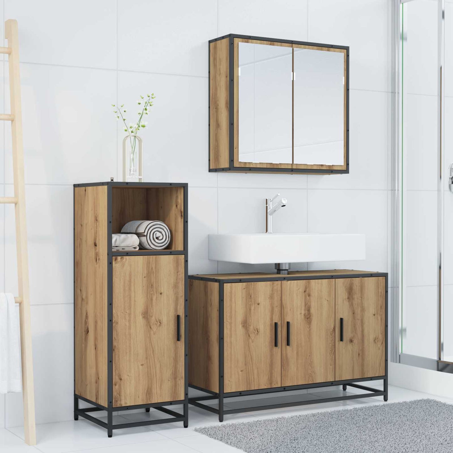 Badkamermeubelset 3 st Artisan Eiken 90 x 33 x 60 cm is nu te koop bij PeponiXL, paradijselijk wonen!