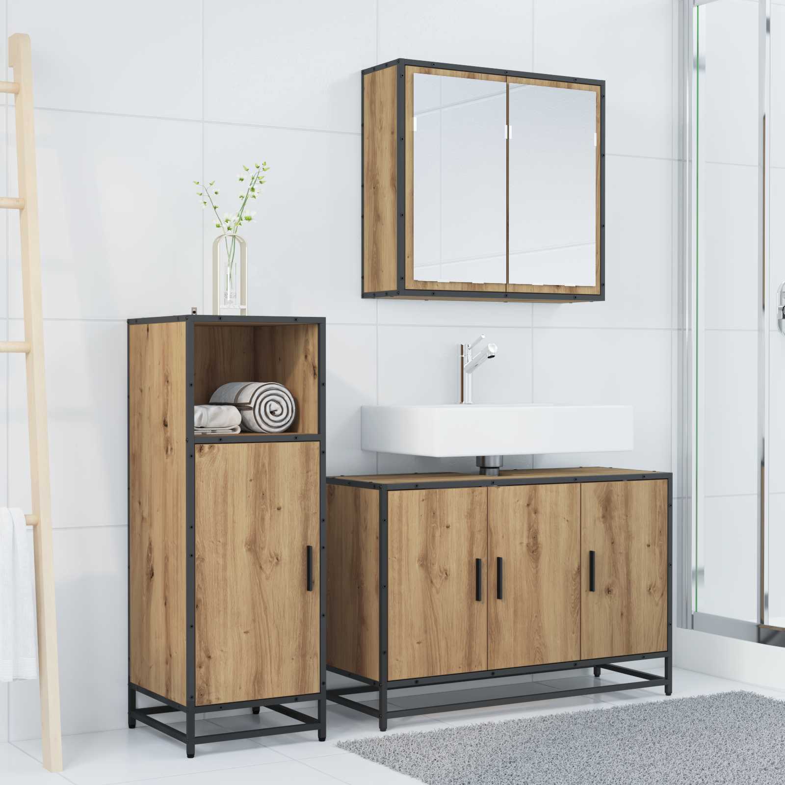 Badkamermeubelset 3 st Artisan Eiken 90 x 33 x 60 cm is nu te koop bij PeponiXL, paradijselijk wonen!