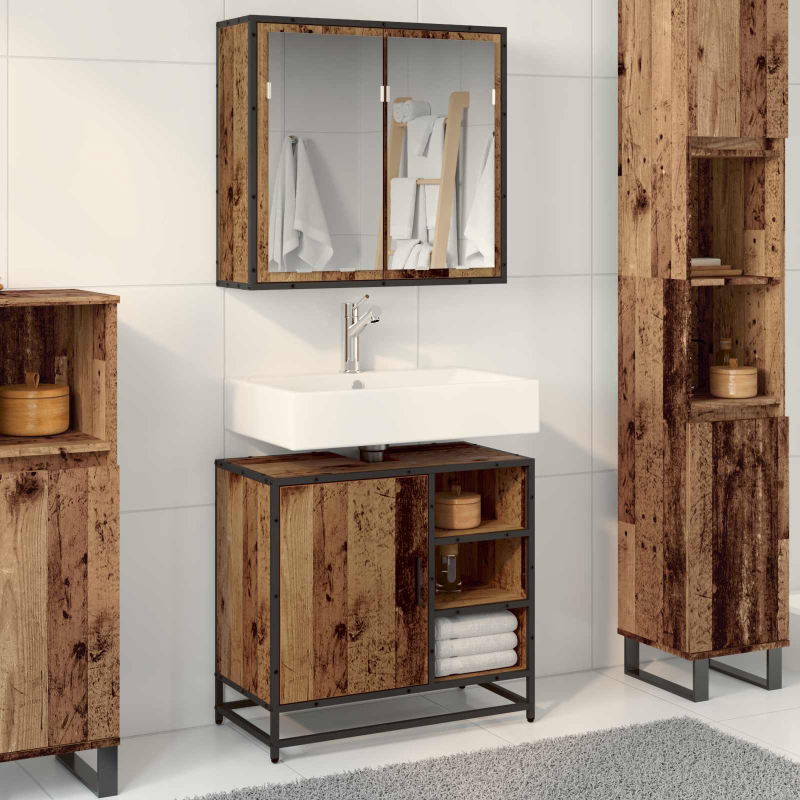Badkamermeubelset met plank 2 pcs Oud Hout Bewerkt hout is nu te koop bij PeponiXL, paradijselijk wonen!
