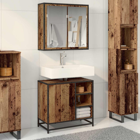 Badkamermeubelset met plank 2 pcs Oud Hout Bewerkt hout is nu te koop bij PeponiXL, paradijselijk wonen!