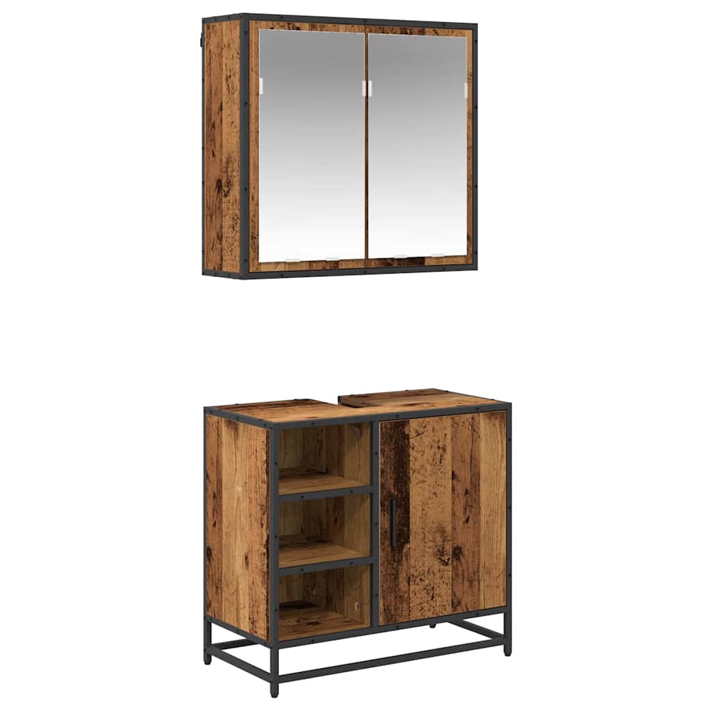 Badkamermeubelset met plank 2 pcs Oud Hout Bewerkt hout is nu te koop bij PeponiXL, paradijselijk wonen!
