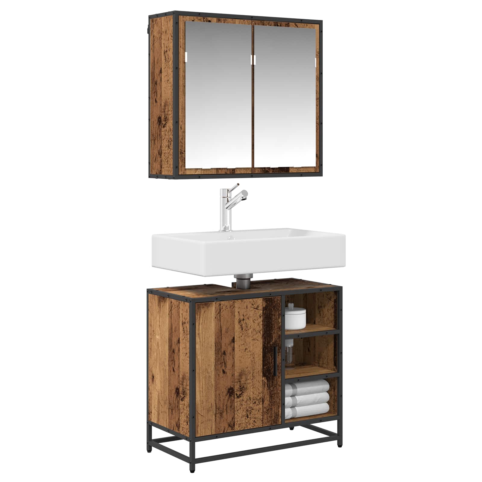 Badkamermeubelset met plank 2 pcs Oud Hout Bewerkt hout is nu te koop bij PeponiXL, paradijselijk wonen!
