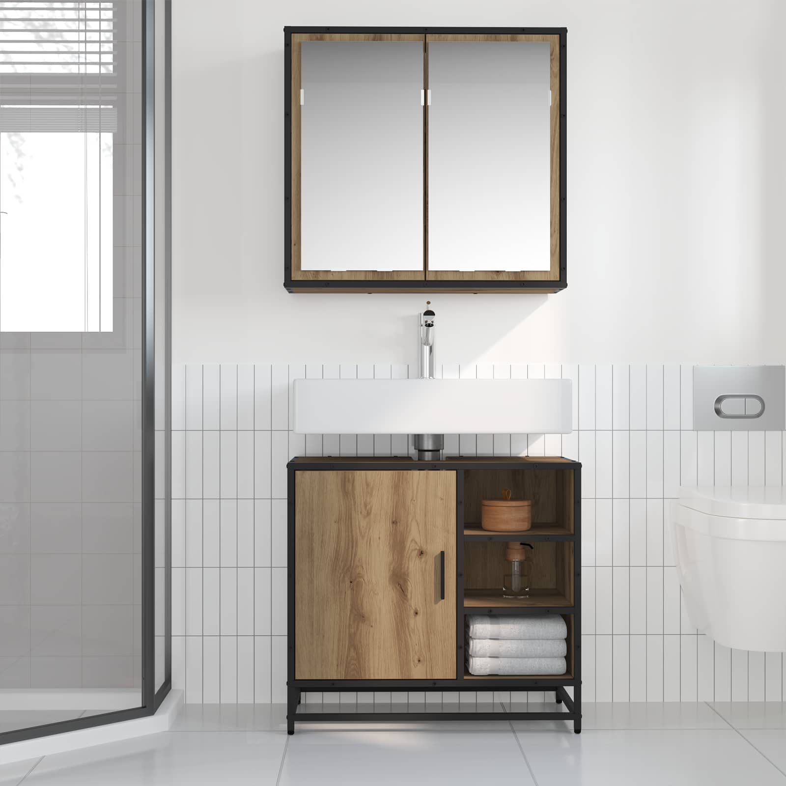 Badkamermeubelset 2 st Artisan Eiken 65 x 33 x 60 cm is nu te koop bij PeponiXL, paradijselijk wonen!