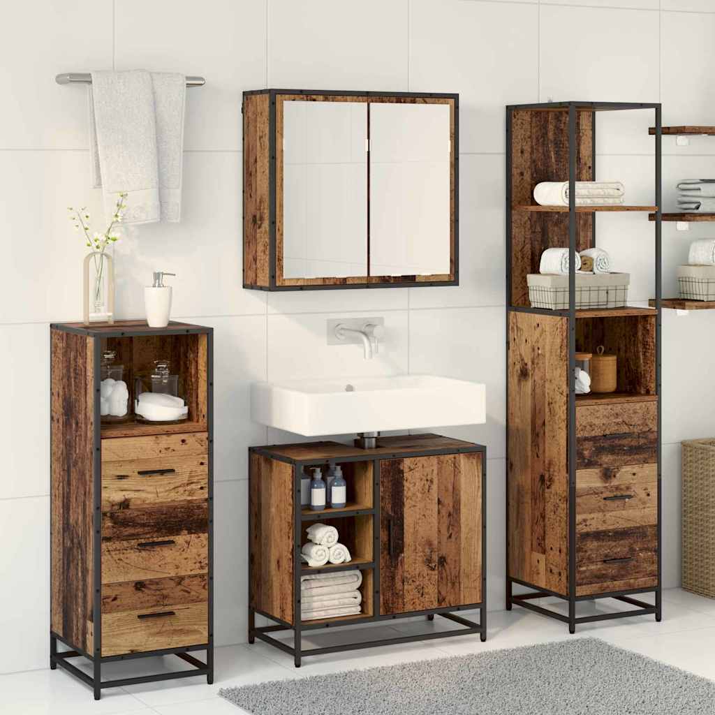 Badkamermeubelset met lade 3 pcs Oud Hout Bewerkt hout is nu te koop bij PeponiXL, paradijselijk wonen!