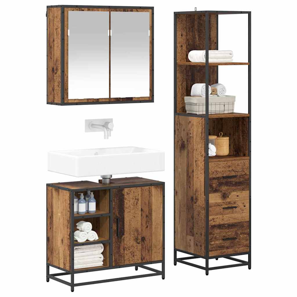 Badkamermeubelset met lade 3 pcs Oud Hout Bewerkt hout is nu te koop bij PeponiXL, paradijselijk wonen!