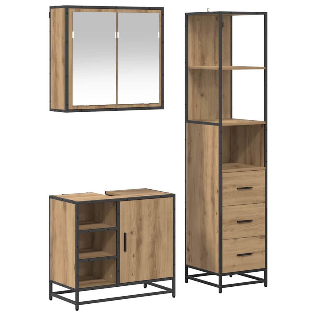 Badkamermeubelset 3 st Artisan Eiken 65 x 33 x 60 cm is nu te koop bij PeponiXL, paradijselijk wonen!