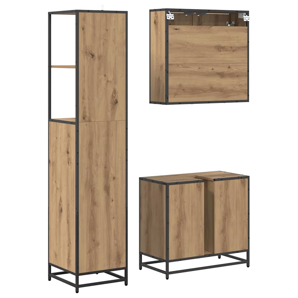 Badkamermeubelset 3 st Artisan Eiken 65 x 33 x 60 cm is nu te koop bij PeponiXL, paradijselijk wonen!