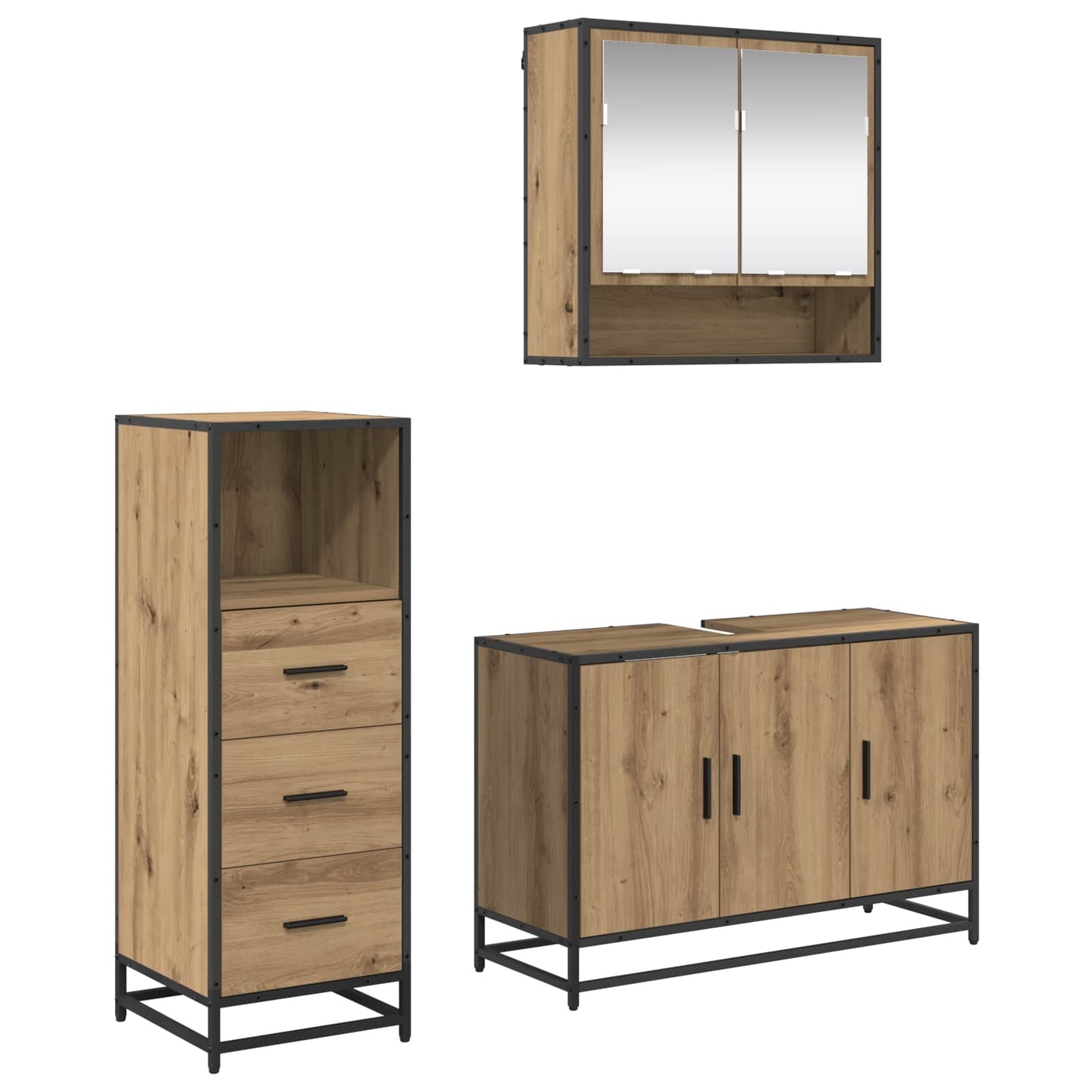 Badkamermeubelset 3 st Artisan Eiken 90 x 33 x 60 cm is nu te koop bij PeponiXL, paradijselijk wonen!