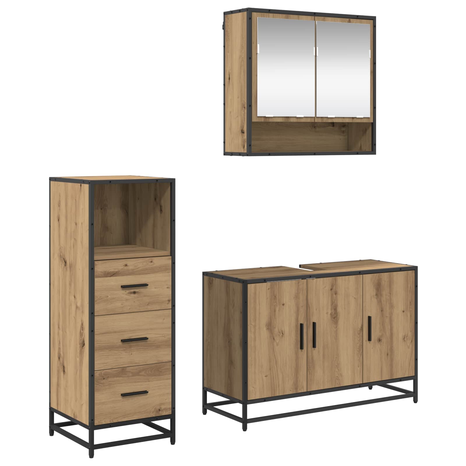 Badkamermeubelset 3 st Artisan Eiken 90 x 33 x 60 cm is nu te koop bij PeponiXL, paradijselijk wonen!