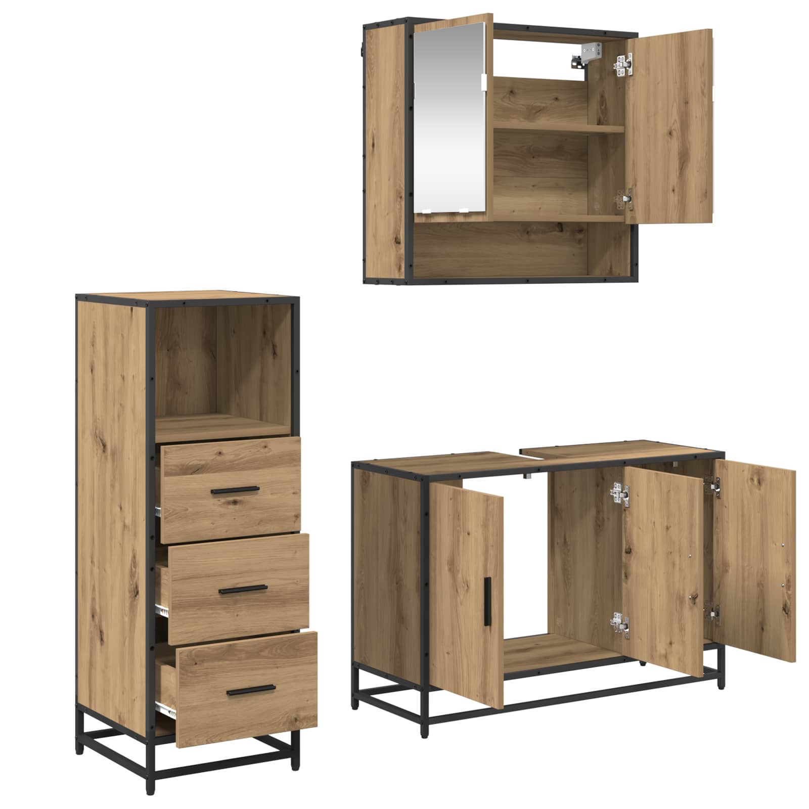Badkamermeubelset 3 st Artisan Eiken 90 x 33 x 60 cm is nu te koop bij PeponiXL, paradijselijk wonen!