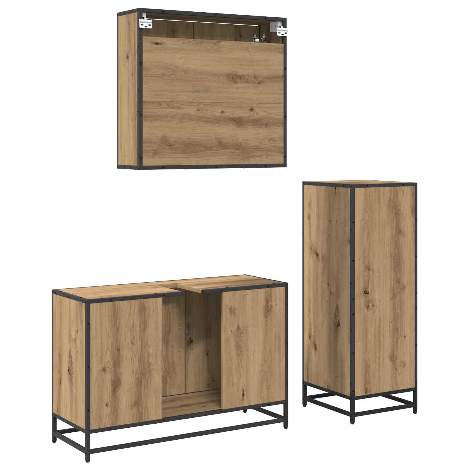 Badkamermeubelset 3 st Artisan Eiken 90 x 33 x 60 cm is nu te koop bij PeponiXL, paradijselijk wonen!