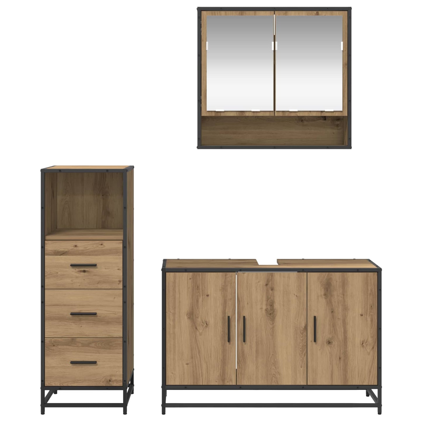 Badkamermeubelset 3 st Artisan Eiken 90 x 33 x 60 cm is nu te koop bij PeponiXL, paradijselijk wonen!