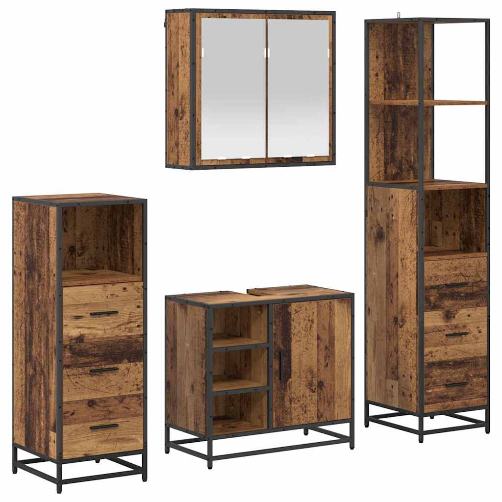 Badkamermeubelset met lade 4 pcs Oud Hout Bewerkt hout is nu te koop bij PeponiXL, paradijselijk wonen!