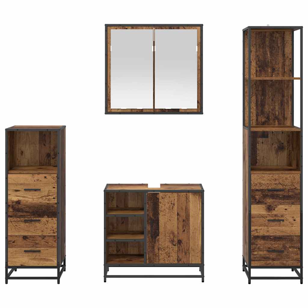 Badkamermeubelset met lade 4 pcs Oud Hout Bewerkt hout is nu te koop bij PeponiXL, paradijselijk wonen!