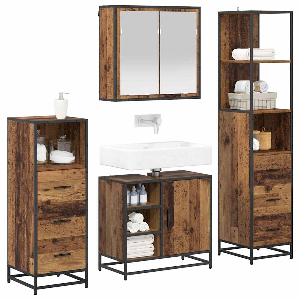 Badkamermeubelset met lade 4 pcs Oud Hout Bewerkt hout is nu te koop bij PeponiXL, paradijselijk wonen!