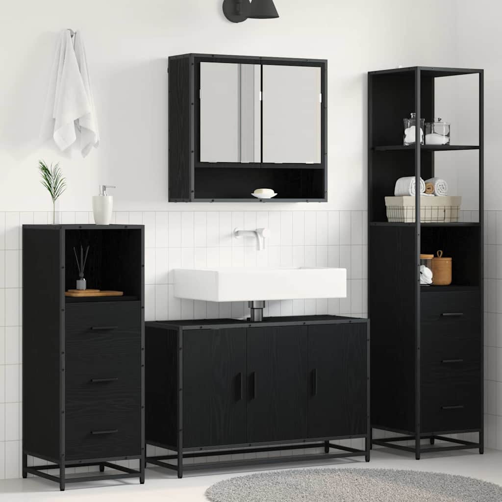 Badkamermeubelset met lade 3 pcs Zwart Eiken Bewerkt hout is nu te koop bij PeponiXL, paradijselijk wonen!