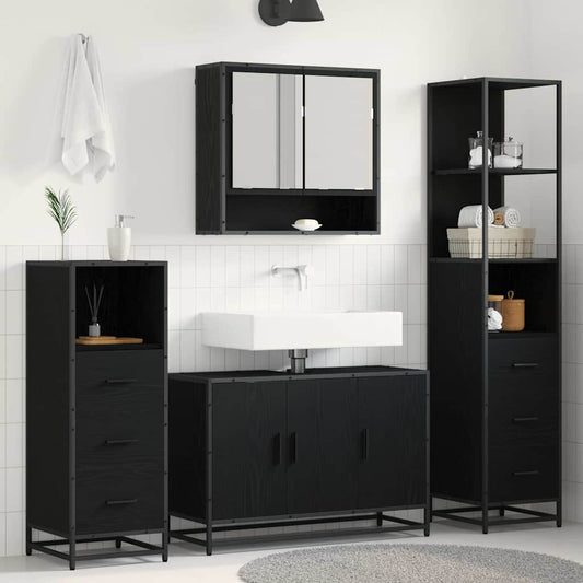 Badkamermeubelset met lade 3 pcs Zwart Eiken Bewerkt hout is nu te koop bij PeponiXL, paradijselijk wonen!