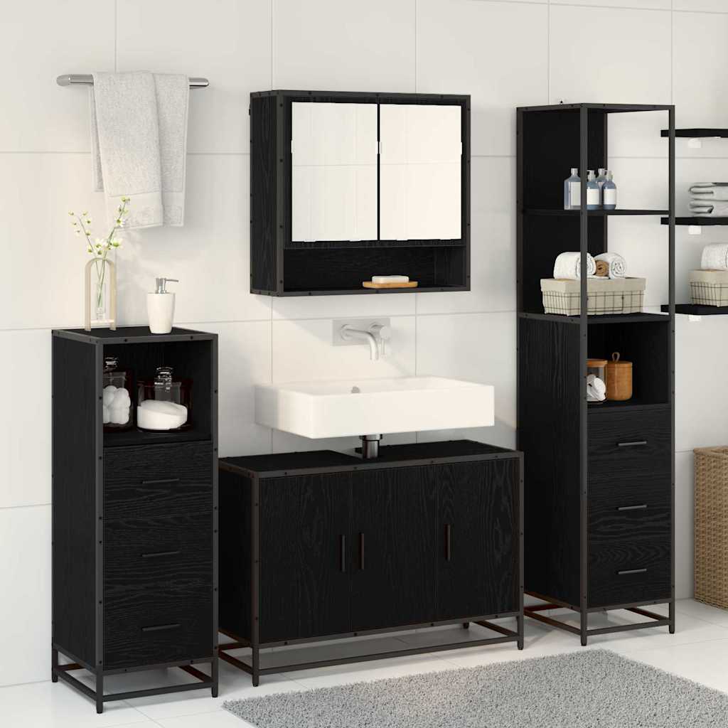 Badkamermeubelset met lade 3 pcs Zwart Eiken Bewerkt hout is nu te koop bij PeponiXL, paradijselijk wonen!