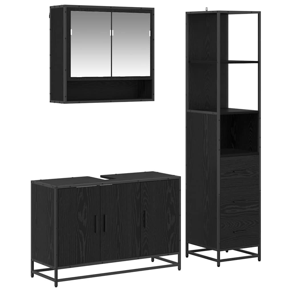 Badkamermeubelset met lade 3 pcs Zwart Eiken Bewerkt hout is nu te koop bij PeponiXL, paradijselijk wonen!