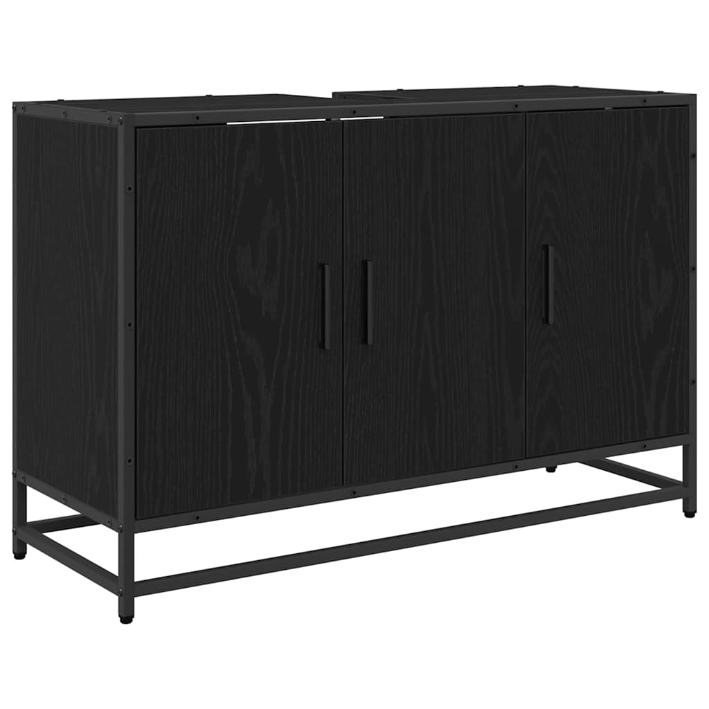 Badkamermeubelset met lade 3 pcs Zwart Eiken Bewerkt hout is nu te koop bij PeponiXL, paradijselijk wonen!