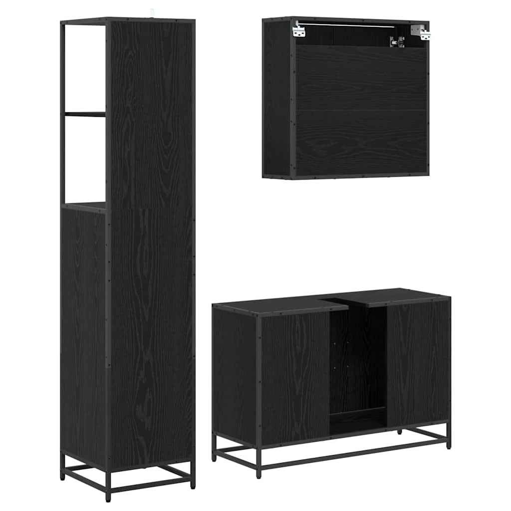 Badkamermeubelset met lade 3 pcs Zwart Eiken Bewerkt hout is nu te koop bij PeponiXL, paradijselijk wonen!
