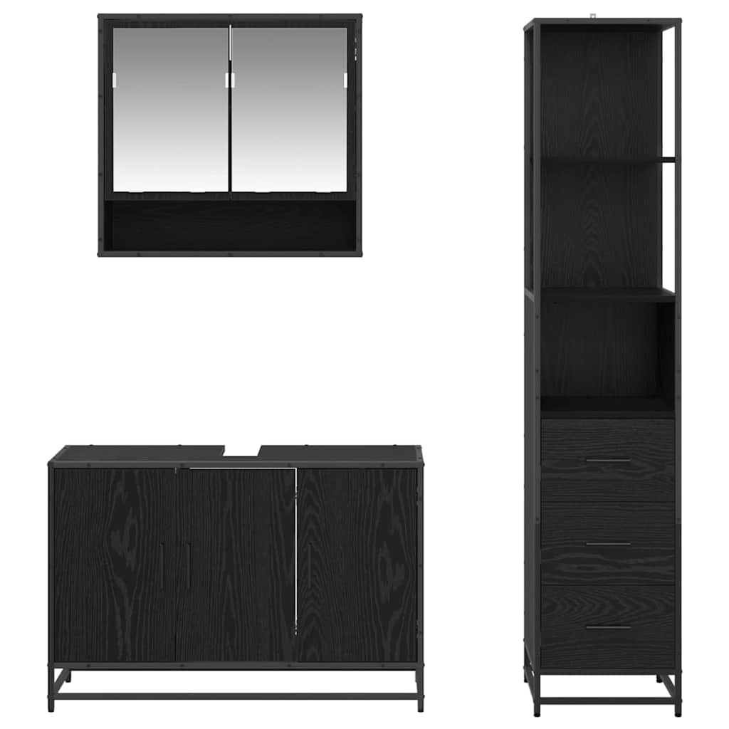 Badkamermeubelset met lade 3 pcs Zwart Eiken Bewerkt hout is nu te koop bij PeponiXL, paradijselijk wonen!